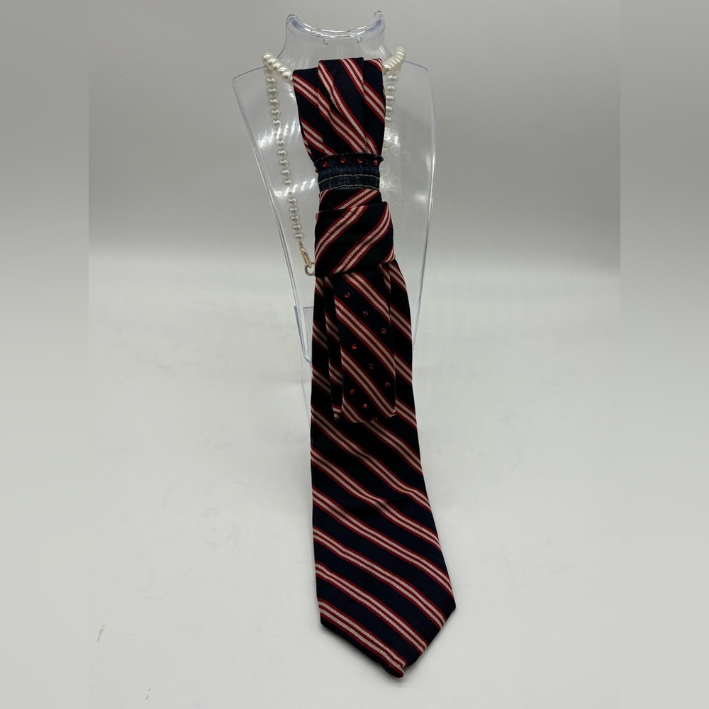 Navy and Red Striped Women's Pearl Tie